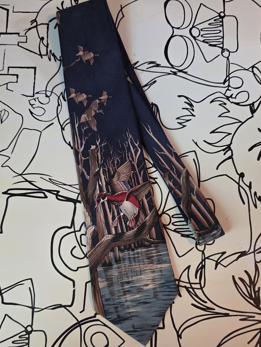 Vintage Field & Stream Silk Tie Wood Duck Hunting Novelty Outdoorsman